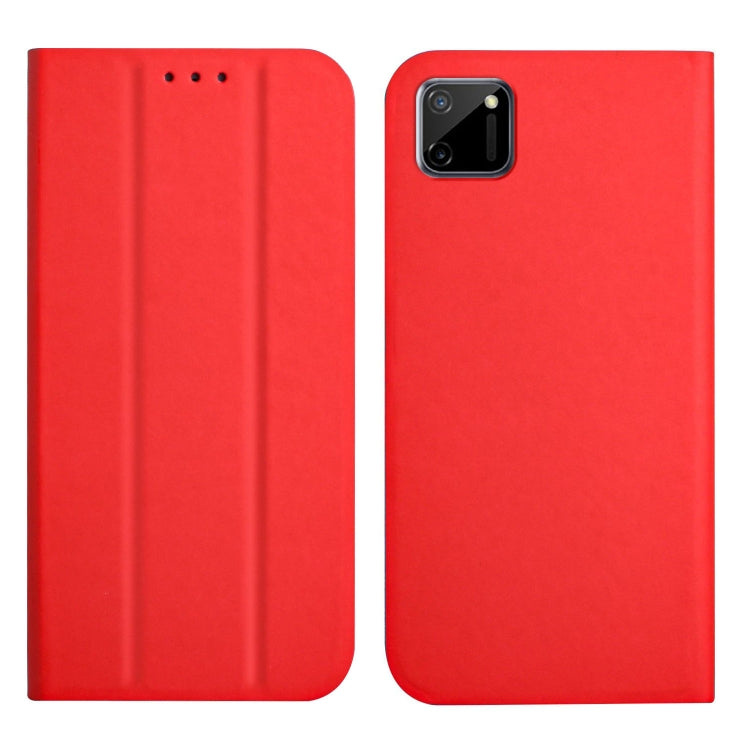 For OPPO Realme C11 3-Folding Ultrathin Skin Feel Magnetic Solid Color Horizontal Flip Leather Case with Holder