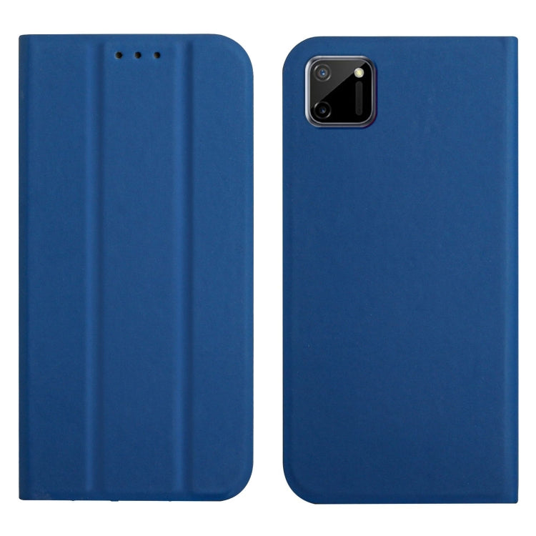 For OPPO Realme C11 3-Folding Ultrathin Skin Feel Magnetic Solid Color Horizontal Flip Leather Case with Holder