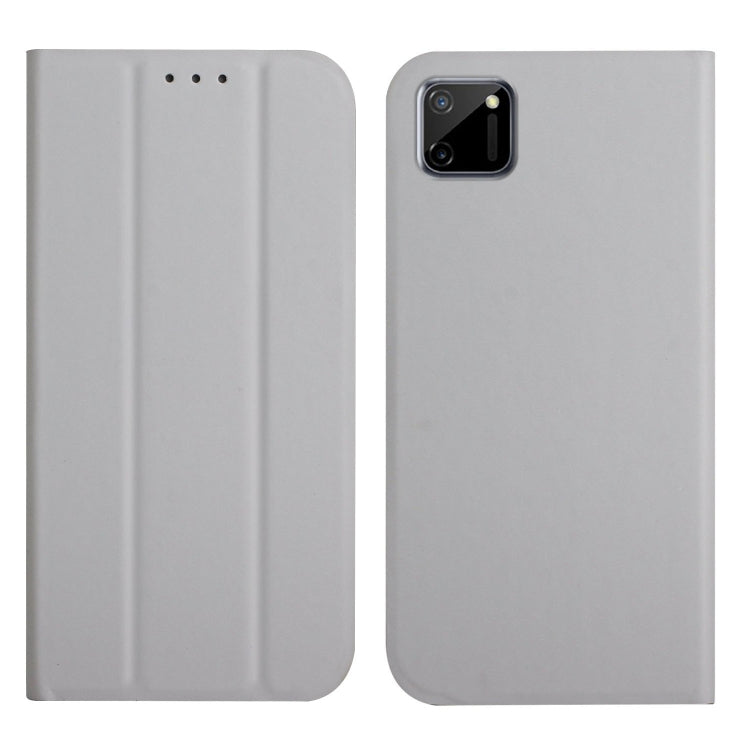 For OPPO Realme C11 3-Folding Ultrathin Skin Feel Magnetic Solid Color Horizontal Flip Leather Case with Holder