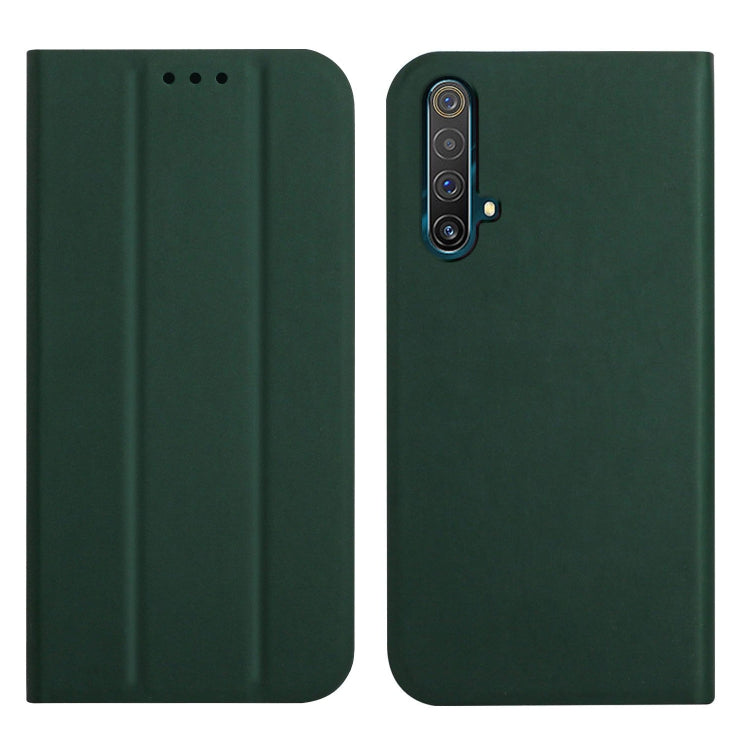 For OPPO Realme X3 / X50 5G 3-Folding Ultrathin Skin Feel Magnetic Solid Color Horizontal Flip Leather Case with Holder