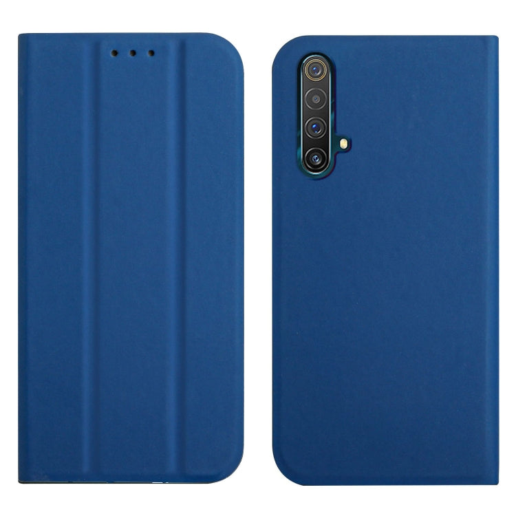 For OPPO Realme X3 / X50 5G 3-Folding Ultrathin Skin Feel Magnetic Solid Color Horizontal Flip Leather Case with Holder