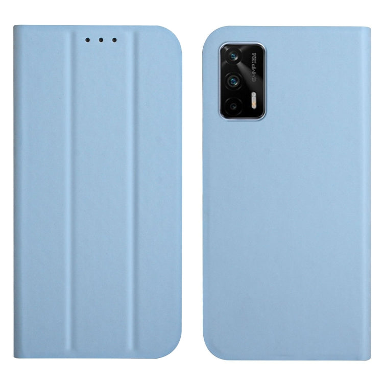 For OPPO Realme XT 3-Folding Ultrathin Skin Feel Magnetic Solid Color Horizontal Flip Leather Case with Holder