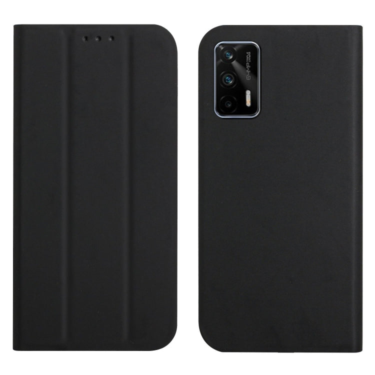 For OPPO Realme XT 3-Folding Ultrathin Skin Feel Magnetic Solid Color Horizontal Flip Leather Case with Holder