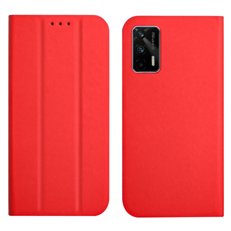 For OPPO Realme XT 3-Folding Ultrathin Skin Feel Magnetic Solid Color Horizontal Flip Leather Case with Holder