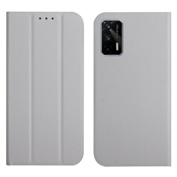 For OPPO Realme XT 3-Folding Ultrathin Skin Feel Magnetic Solid Color Horizontal Flip Leather Case with Holder