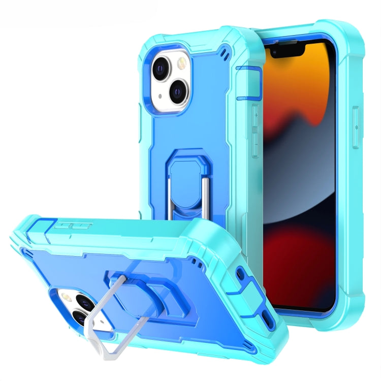 For iPhone 13 mini PC + Rubber 3-layers Shockproof Protective Case with Rotating Holder