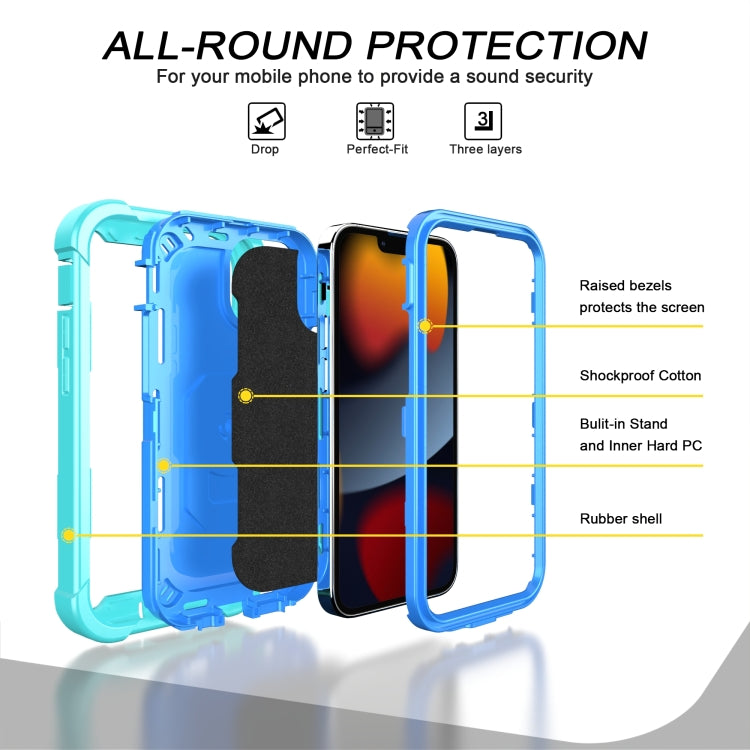 For iPhone 13 mini PC + Rubber 3-layers Shockproof Protective Case with Rotating Holder