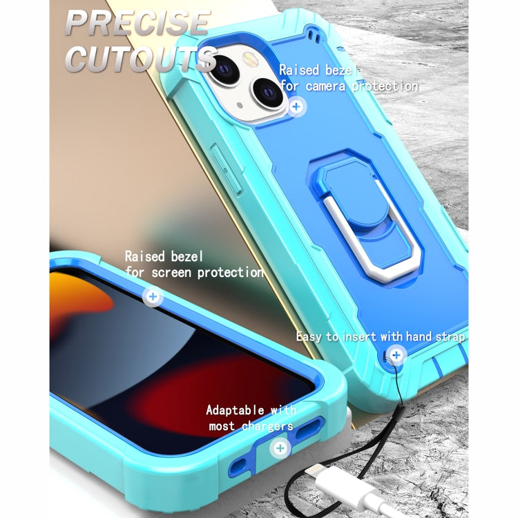 For iPhone 13 mini PC + Rubber 3-layers Shockproof Protective Case with Rotating Holder