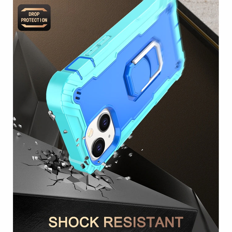 For iPhone 13 mini PC + Rubber 3-layers Shockproof Protective Case with Rotating Holder