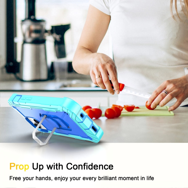 For iPhone 13 mini PC + Rubber 3-layers Shockproof Protective Case with Rotating Holder