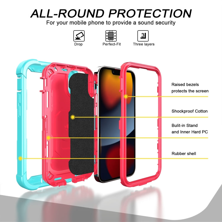 For iPhone 13 mini PC + Rubber 3-layers Shockproof Protective Case with Rotating Holder
