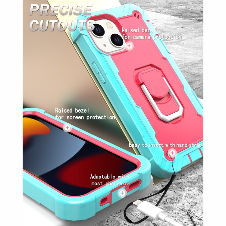 For iPhone 13 mini PC + Rubber 3-layers Shockproof Protective Case with Rotating Holder