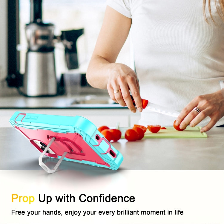 For iPhone 13 mini PC + Rubber 3-layers Shockproof Protective Case with Rotating Holder