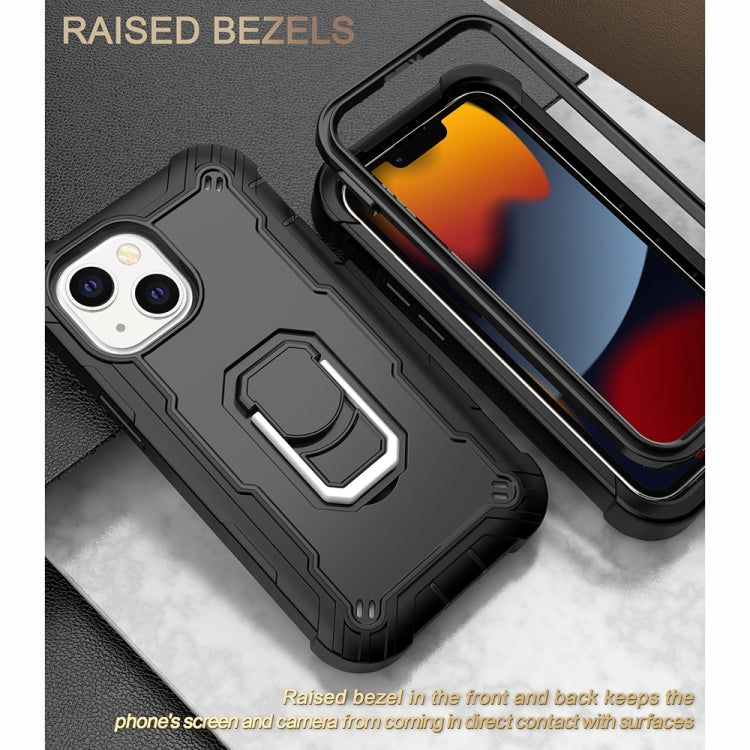 For iPhone 13 mini PC + Rubber 3-layers Shockproof Protective Case with Rotating Holder