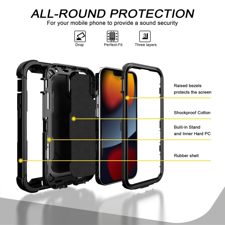 For iPhone 13 mini PC + Rubber 3-layers Shockproof Protective Case with Rotating Holder