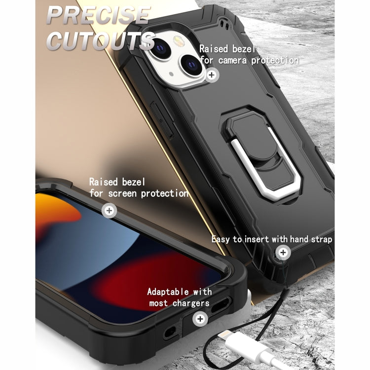 For iPhone 13 mini PC + Rubber 3-layers Shockproof Protective Case with Rotating Holder