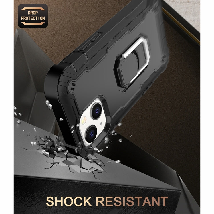 For iPhone 13 mini PC + Rubber 3-layers Shockproof Protective Case with Rotating Holder