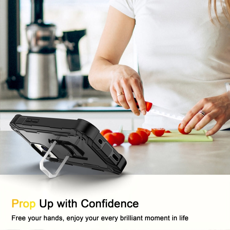 For iPhone 13 mini PC + Rubber 3-layers Shockproof Protective Case with Rotating Holder