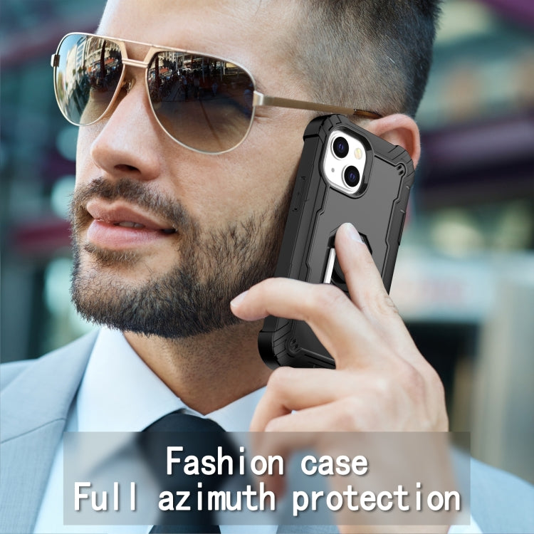 For iPhone 13 mini PC + Rubber 3-layers Shockproof Protective Case with Rotating Holder