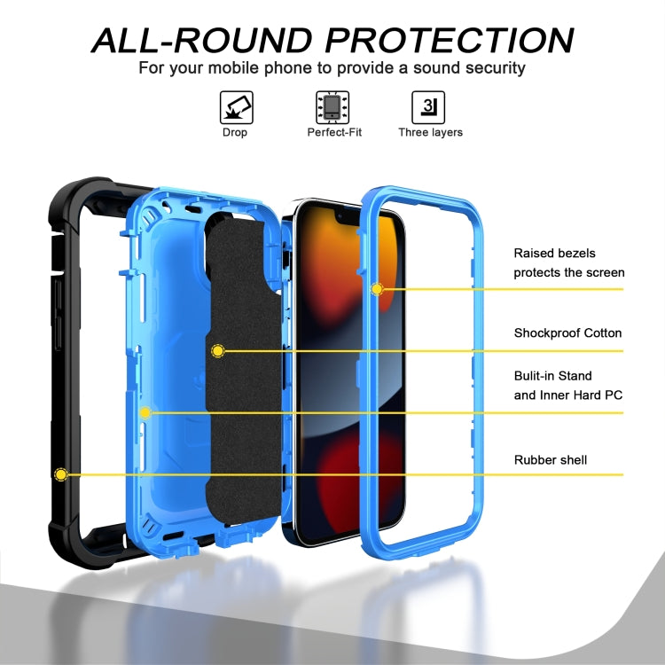 For iPhone 13 mini PC + Rubber 3-layers Shockproof Protective Case with Rotating Holder