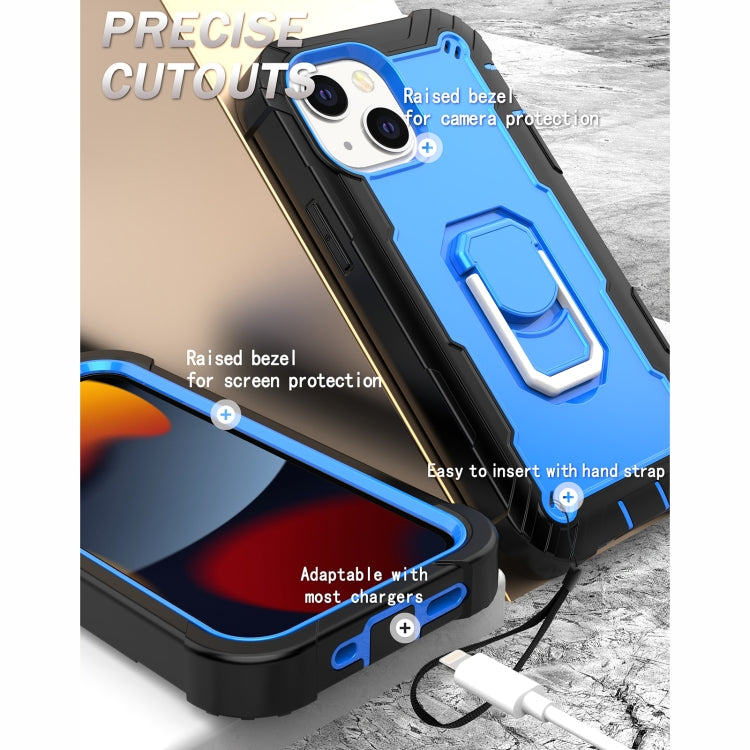 For iPhone 13 mini PC + Rubber 3-layers Shockproof Protective Case with Rotating Holder