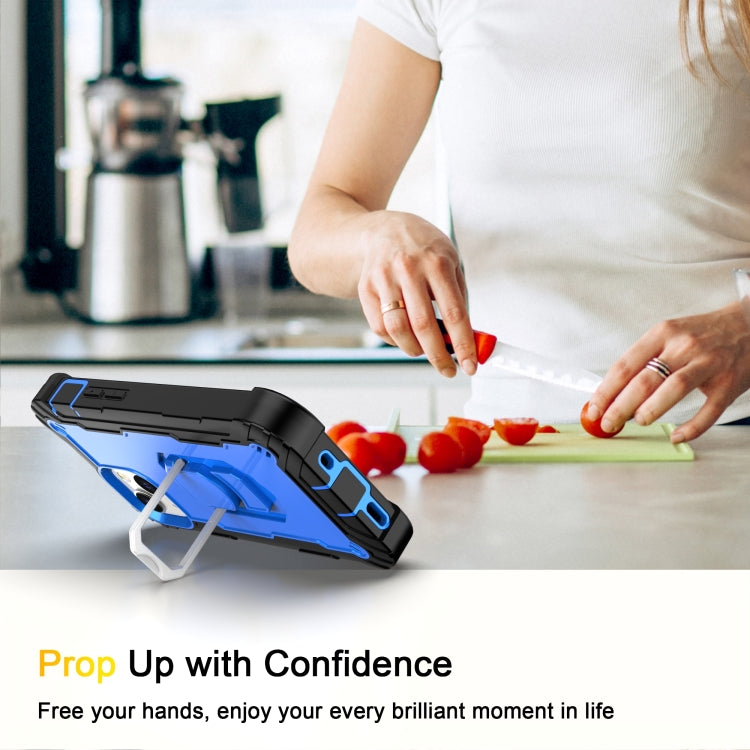 For iPhone 13 mini PC + Rubber 3-layers Shockproof Protective Case with Rotating Holder