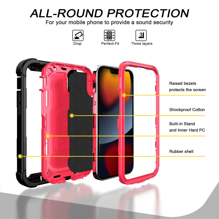 For iPhone 13 mini PC + Rubber 3-layers Shockproof Protective Case with Rotating Holder
