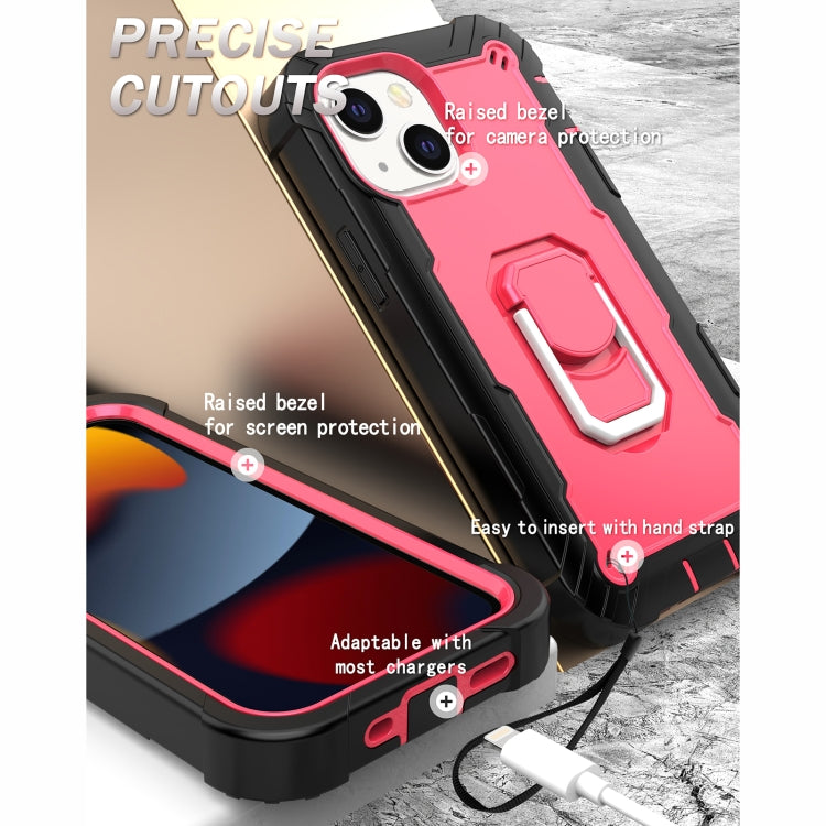 For iPhone 13 mini PC + Rubber 3-layers Shockproof Protective Case with Rotating Holder