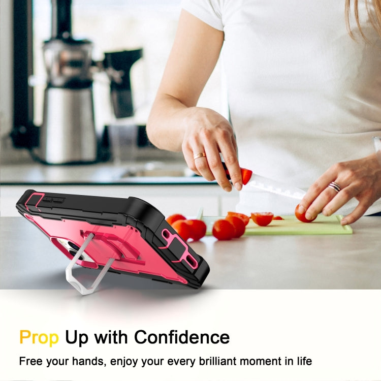 For iPhone 13 mini PC + Rubber 3-layers Shockproof Protective Case with Rotating Holder