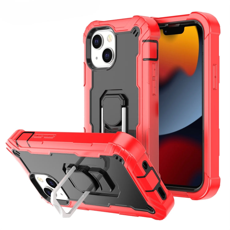 For iPhone 13 mini PC + Rubber 3-layers Shockproof Protective Case with Rotating Holder