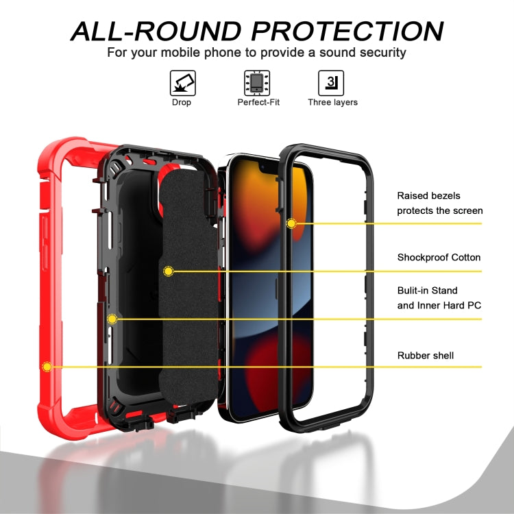For iPhone 13 mini PC + Rubber 3-layers Shockproof Protective Case with Rotating Holder
