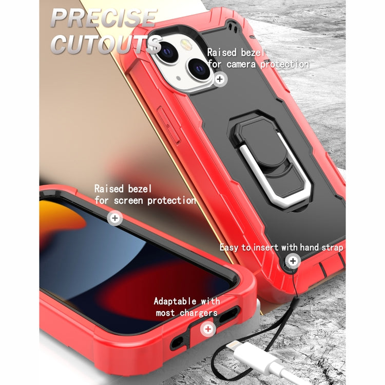 For iPhone 13 mini PC + Rubber 3-layers Shockproof Protective Case with Rotating Holder