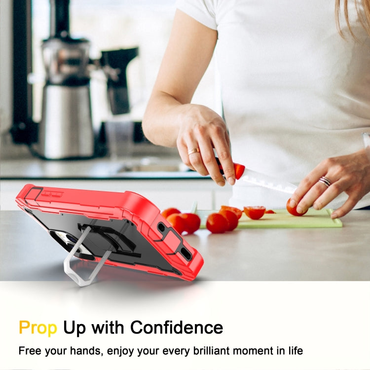 For iPhone 13 mini PC + Rubber 3-layers Shockproof Protective Case with Rotating Holder