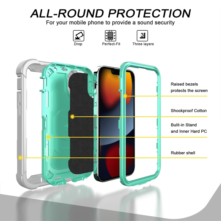 For iPhone 13 mini PC + Rubber 3-layers Shockproof Protective Case with Rotating Holder