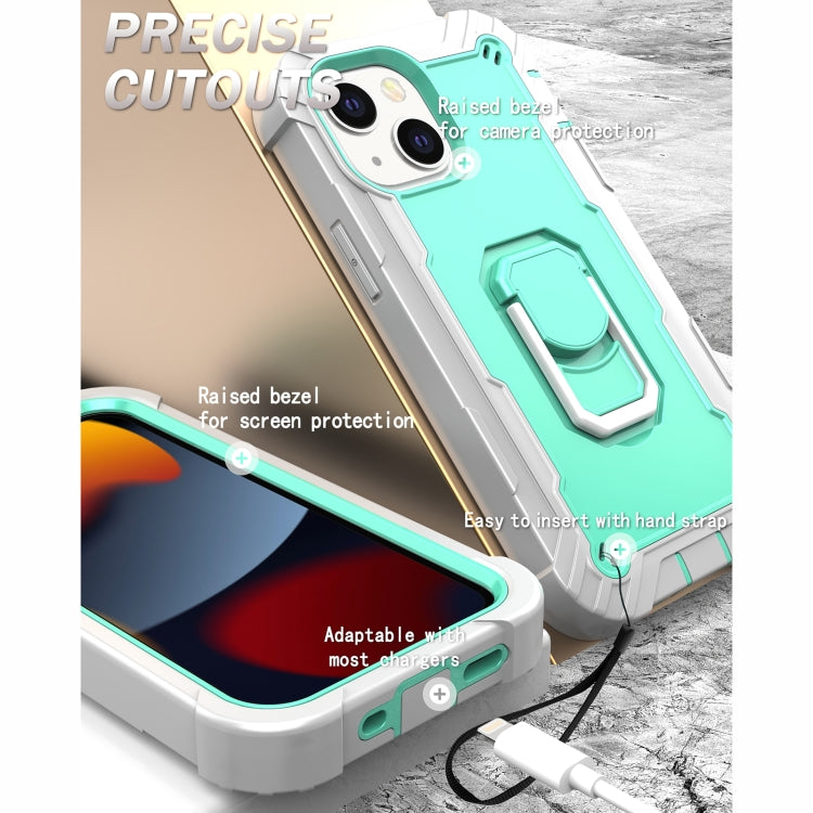 For iPhone 13 mini PC + Rubber 3-layers Shockproof Protective Case with Rotating Holder