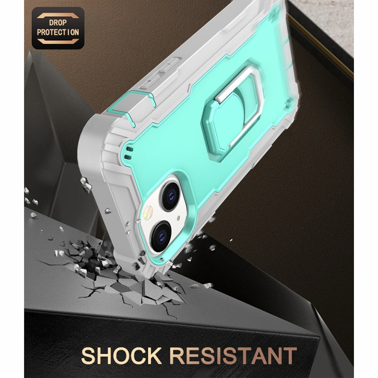 For iPhone 13 mini PC + Rubber 3-layers Shockproof Protective Case with Rotating Holder