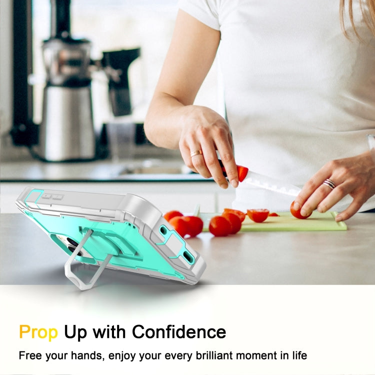 For iPhone 13 mini PC + Rubber 3-layers Shockproof Protective Case with Rotating Holder