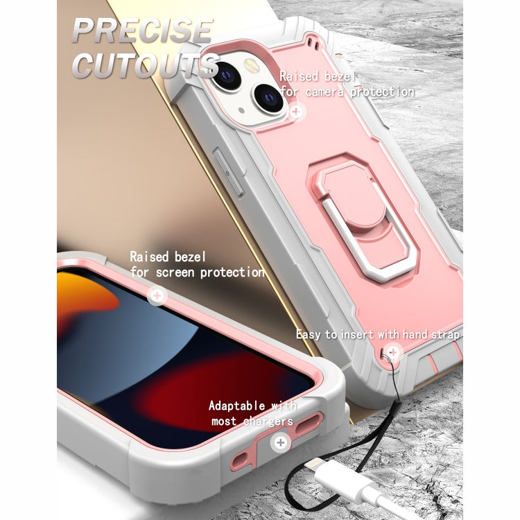 For iPhone 13 mini PC + Rubber 3-layers Shockproof Protective Case with Rotating Holder