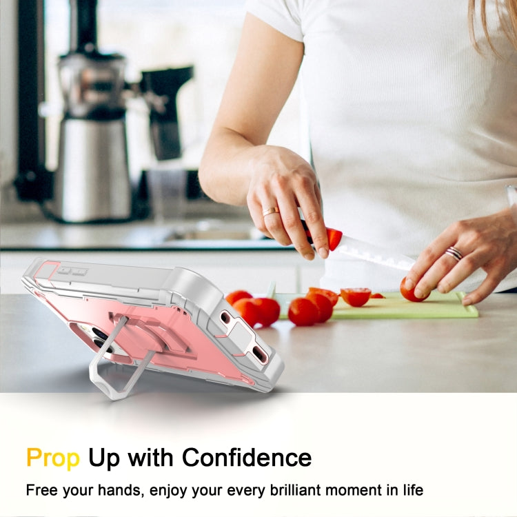 For iPhone 13 mini PC + Rubber 3-layers Shockproof Protective Case with Rotating Holder