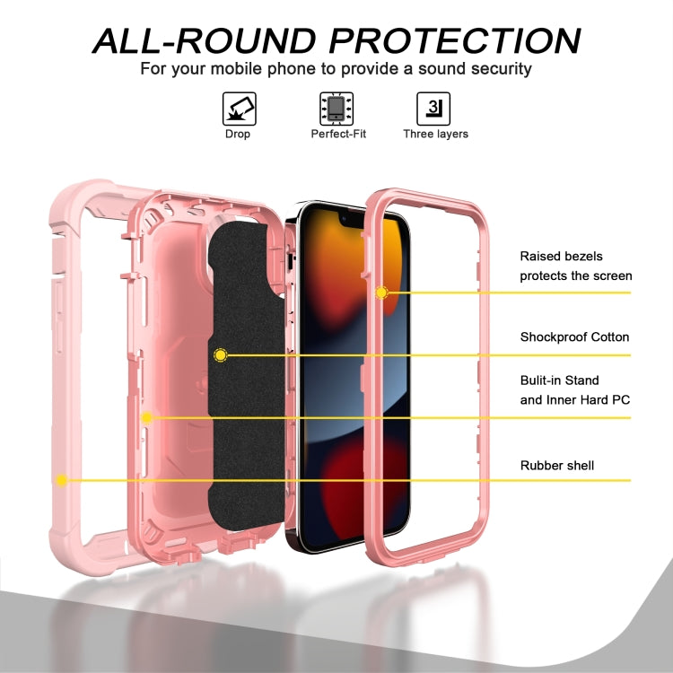 For iPhone 13 mini PC + Rubber 3-layers Shockproof Protective Case with Rotating Holder