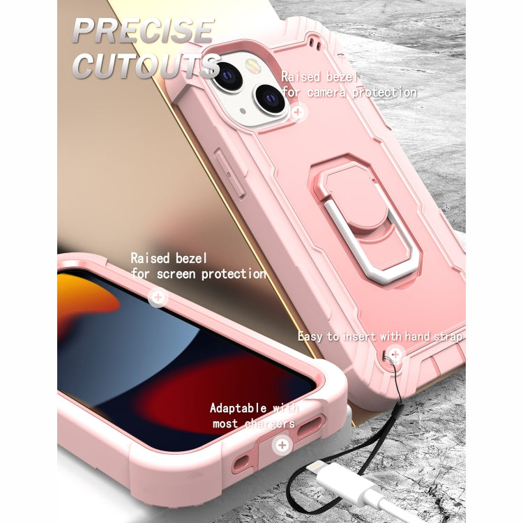 For iPhone 13 mini PC + Rubber 3-layers Shockproof Protective Case with Rotating Holder