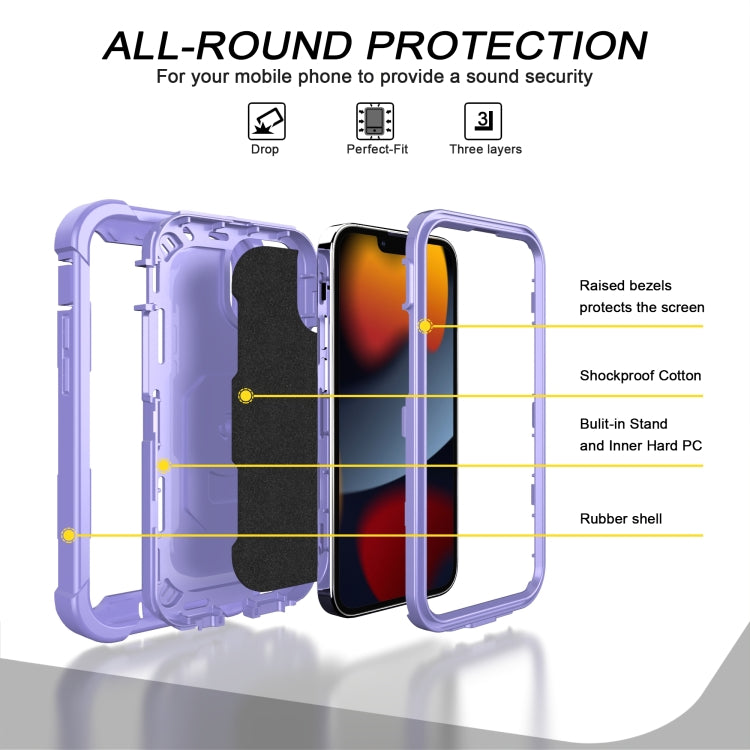 For iPhone 13 mini PC + Rubber 3-layers Shockproof Protective Case with Rotating Holder