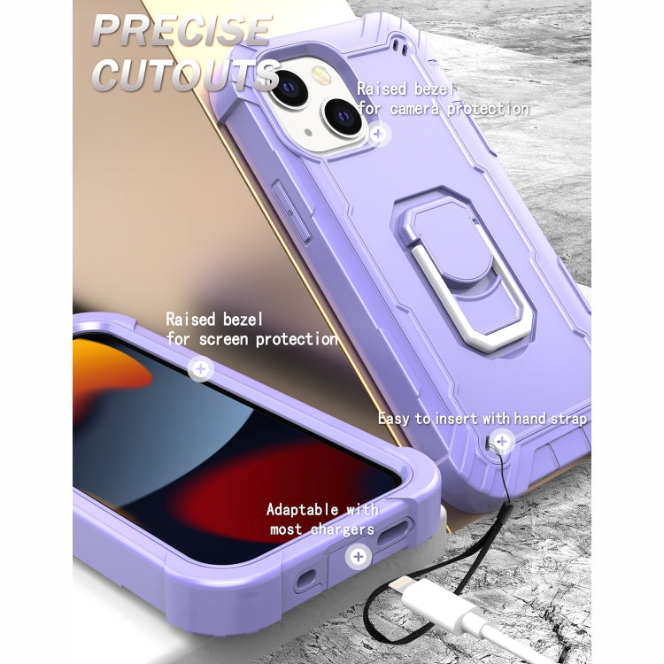For iPhone 13 mini PC + Rubber 3-layers Shockproof Protective Case with Rotating Holder