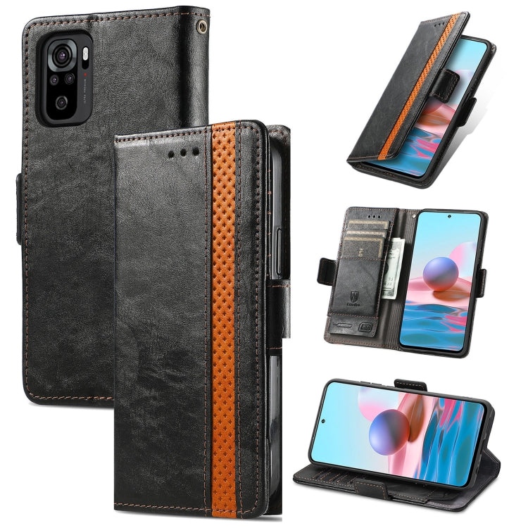 For Xiaomi Redmi Note 10 CaseNeo Business Splicing Dual Magnetic Buckle Horizontal Flip PU Leather Case with Holder & Card Slots & Wallet