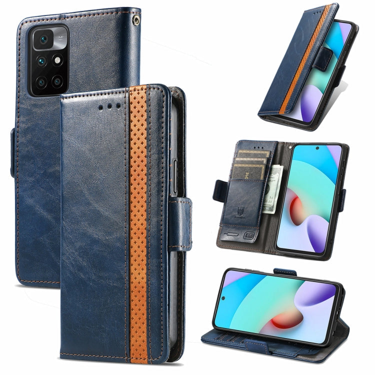 For Xiaomi Redmi 10 CaseNeo Business Splicing Dual Magnetic Buckle Horizontal Flip PU Leather Case with Holder & Card Slots & Wallet