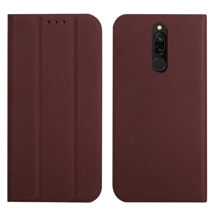 For Xiaomi Redmi 8 3-Folding Ultrathin Skin Feel Magnetic Solid Color Horizontal Flip Leather Case with Holder