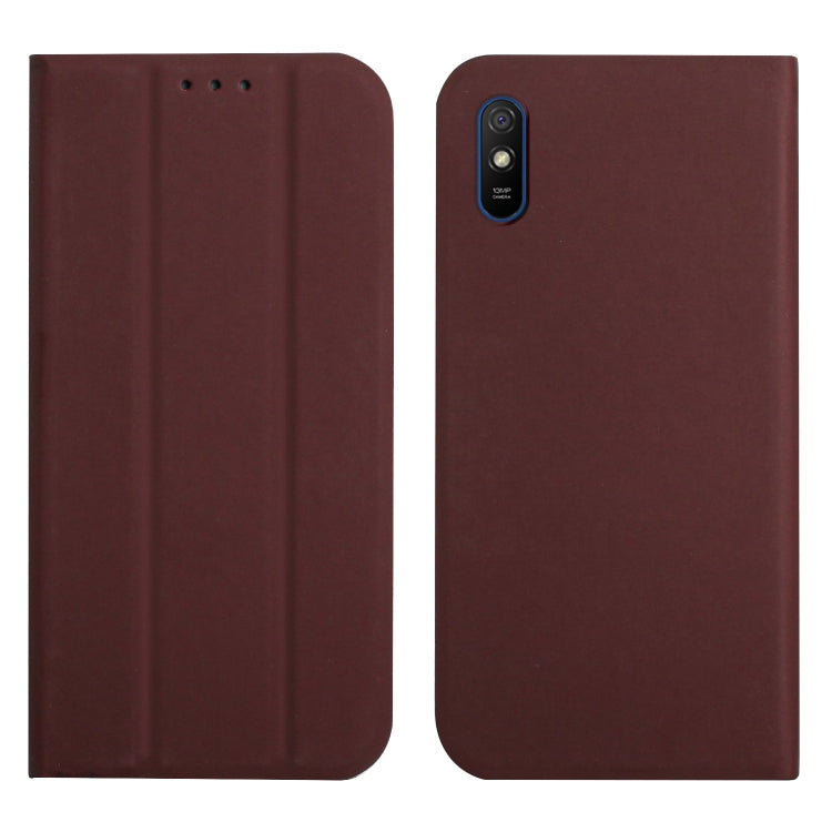 For Xiaomi Redmi 9A 3-Folding Ultrathin Skin Feel Magnetic Solid Color Horizontal Flip Leather Case with Holder