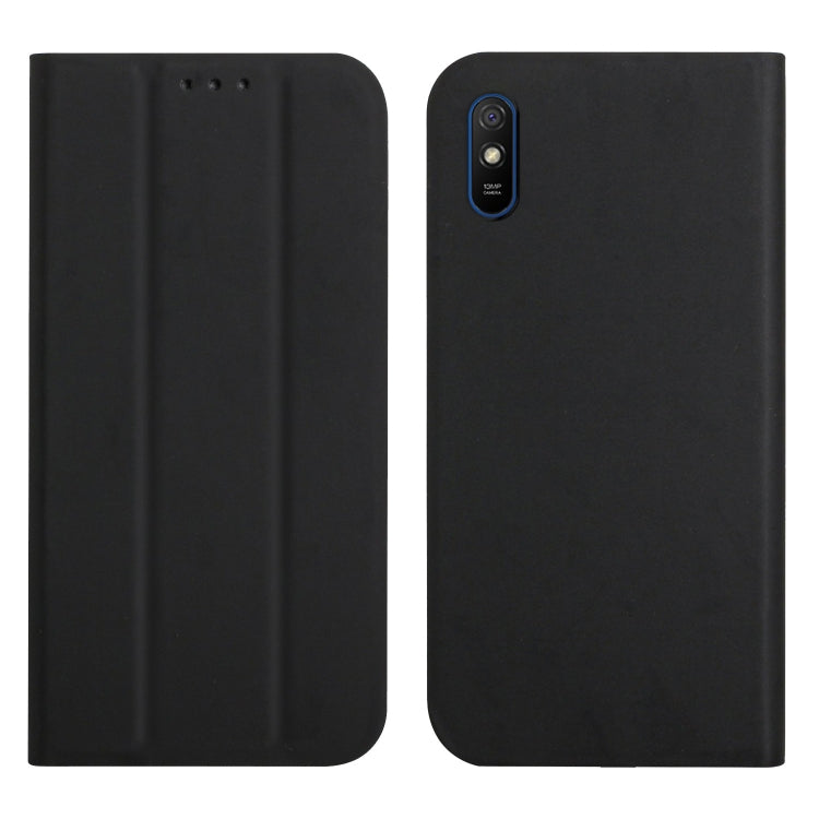 For Xiaomi Redmi 9A 3-Folding Ultrathin Skin Feel Magnetic Solid Color Horizontal Flip Leather Case with Holder