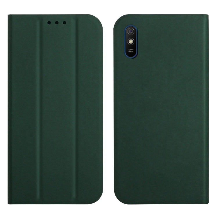 For Xiaomi Redmi 9A 3-Folding Ultrathin Skin Feel Magnetic Solid Color Horizontal Flip Leather Case with Holder