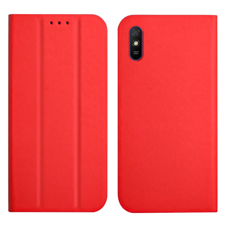 For Xiaomi Redmi 9A 3-Folding Ultrathin Skin Feel Magnetic Solid Color Horizontal Flip Leather Case with Holder